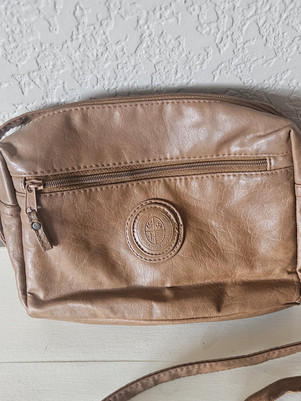 Apri Tan Leather Crossbody Bag with Front Zip Pocket - NEW W/O TAGS